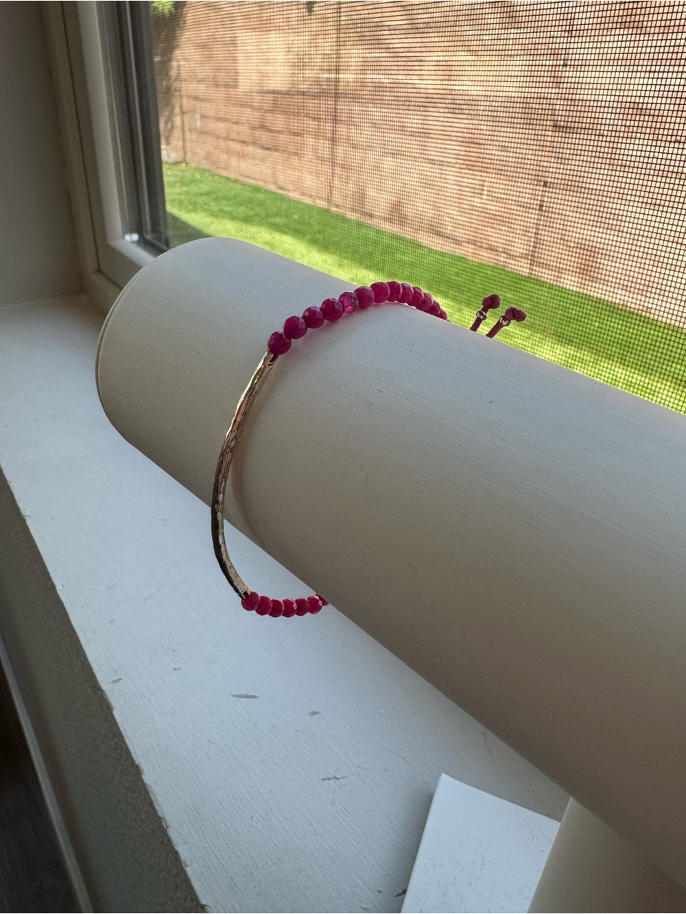 Gorjana Magenta Power Gemstone Beaded Adjustable Bracelet with Gold Band
